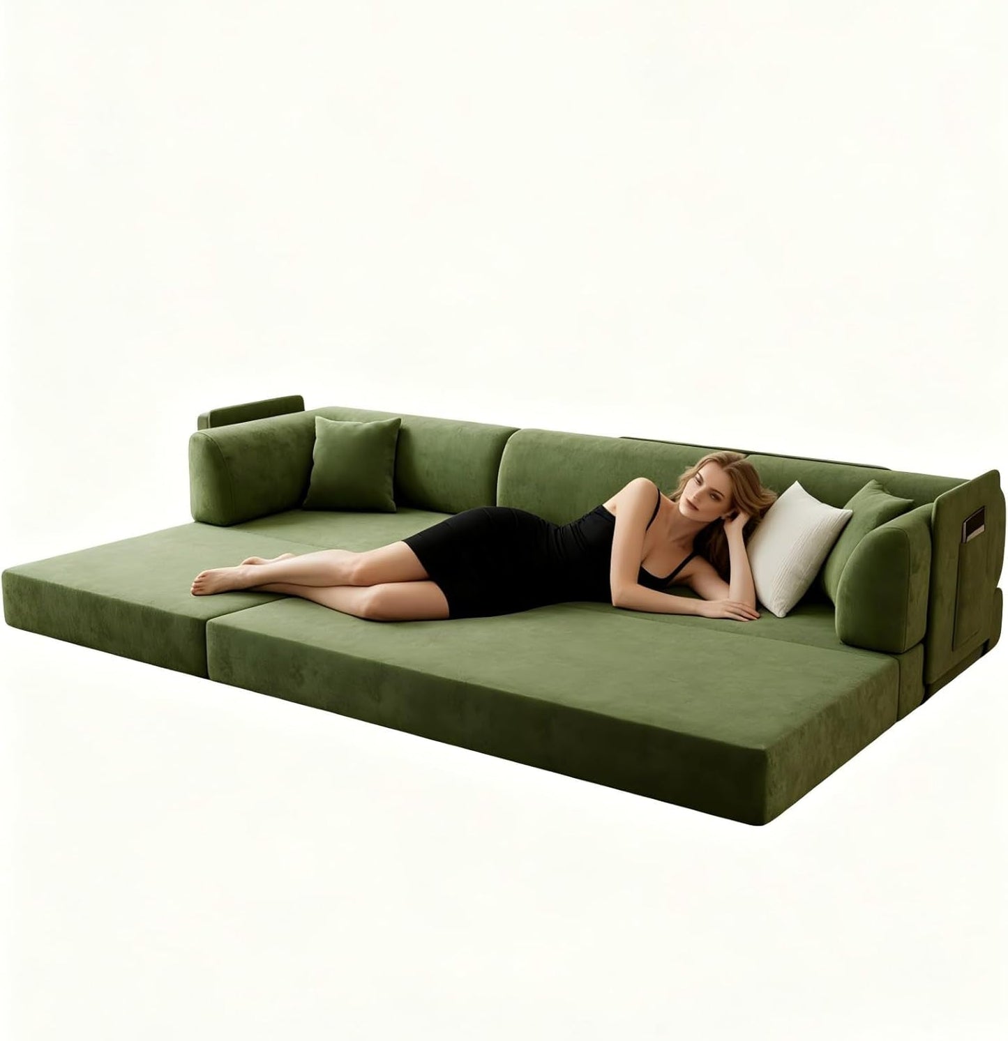 Green Modular Sectional Sofa Bed Removable Ottoman