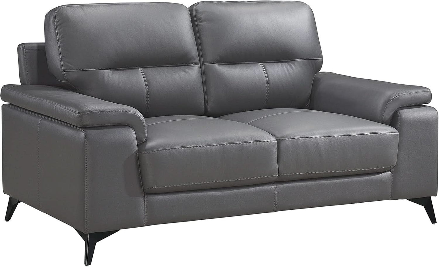 Top Grain Leather Two Piece Living Room Sofa Set Dark Gray