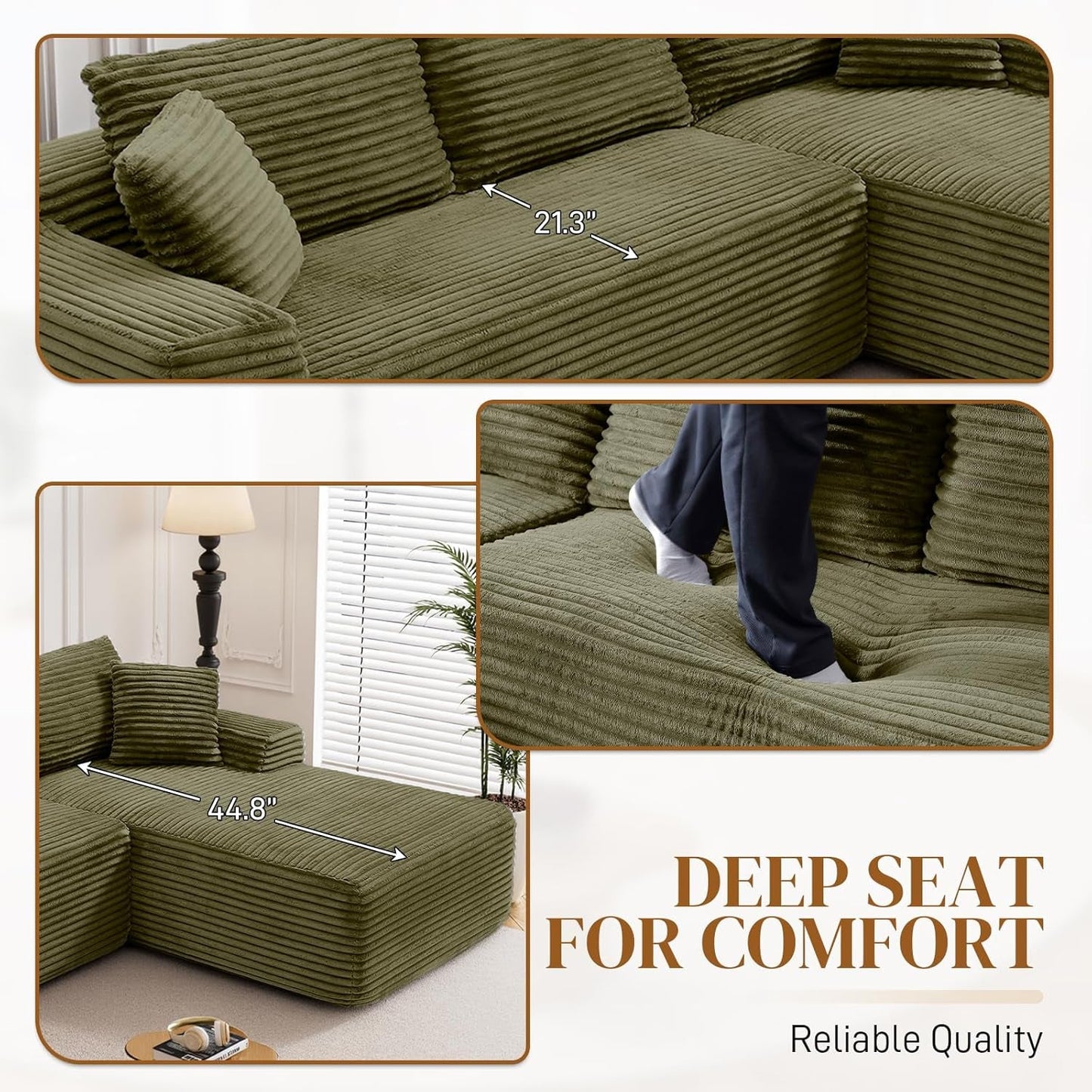 95 Inch Boneless Cloudlike Sectional Sofa MemoryFoam