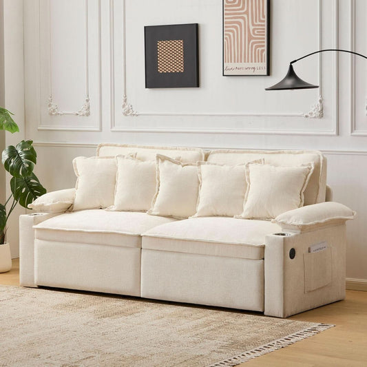 King Size Beige Ultra Luxurious Sleeper Sofa USB Ports Pro