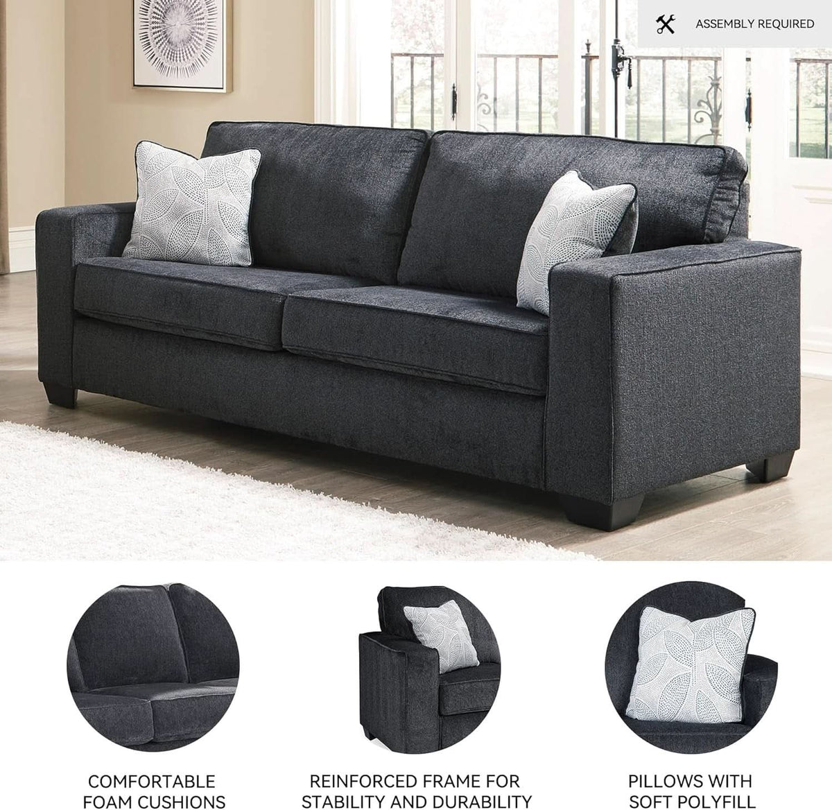 Queen Sleeper Sofa Dark Gray Upholstered ChenilleWeave-3