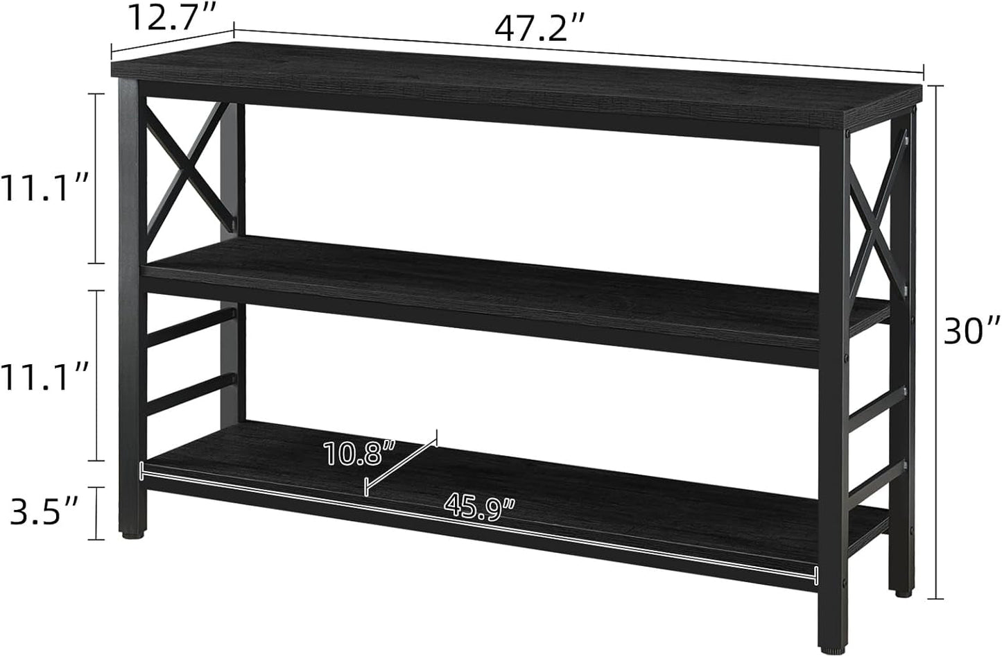 Black 47 Inch Industrial Grade Sofa Table Storage Space