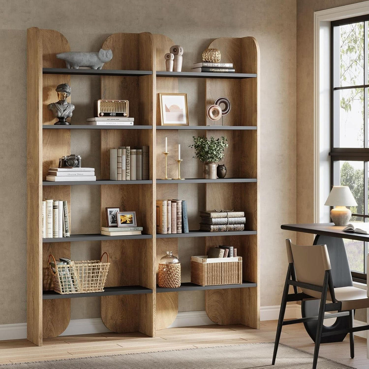 Farmhouse Bookshelf 70.87 Inches Double Wide Bookcase