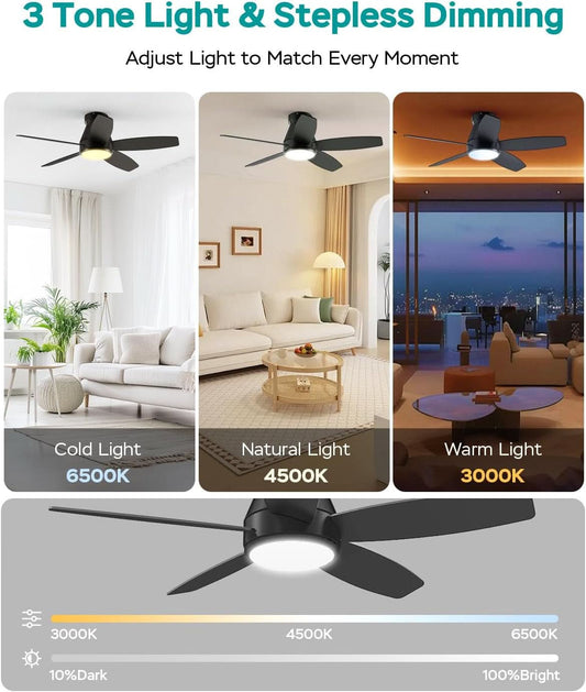 42Inch Ceiling Fan With Lights SteplessDimmable Black