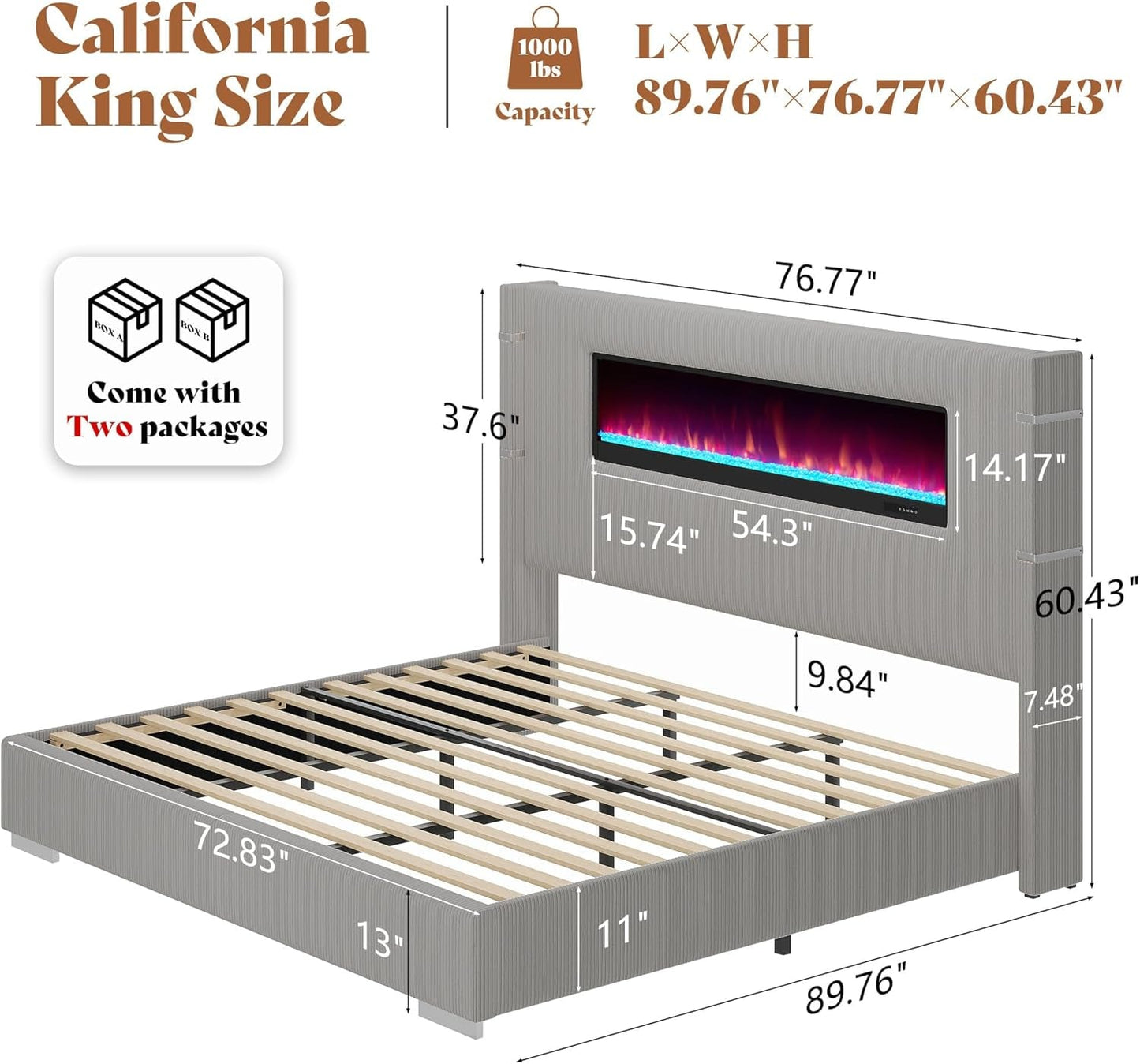 California King Fireplace Bed Frame Tall Headboard