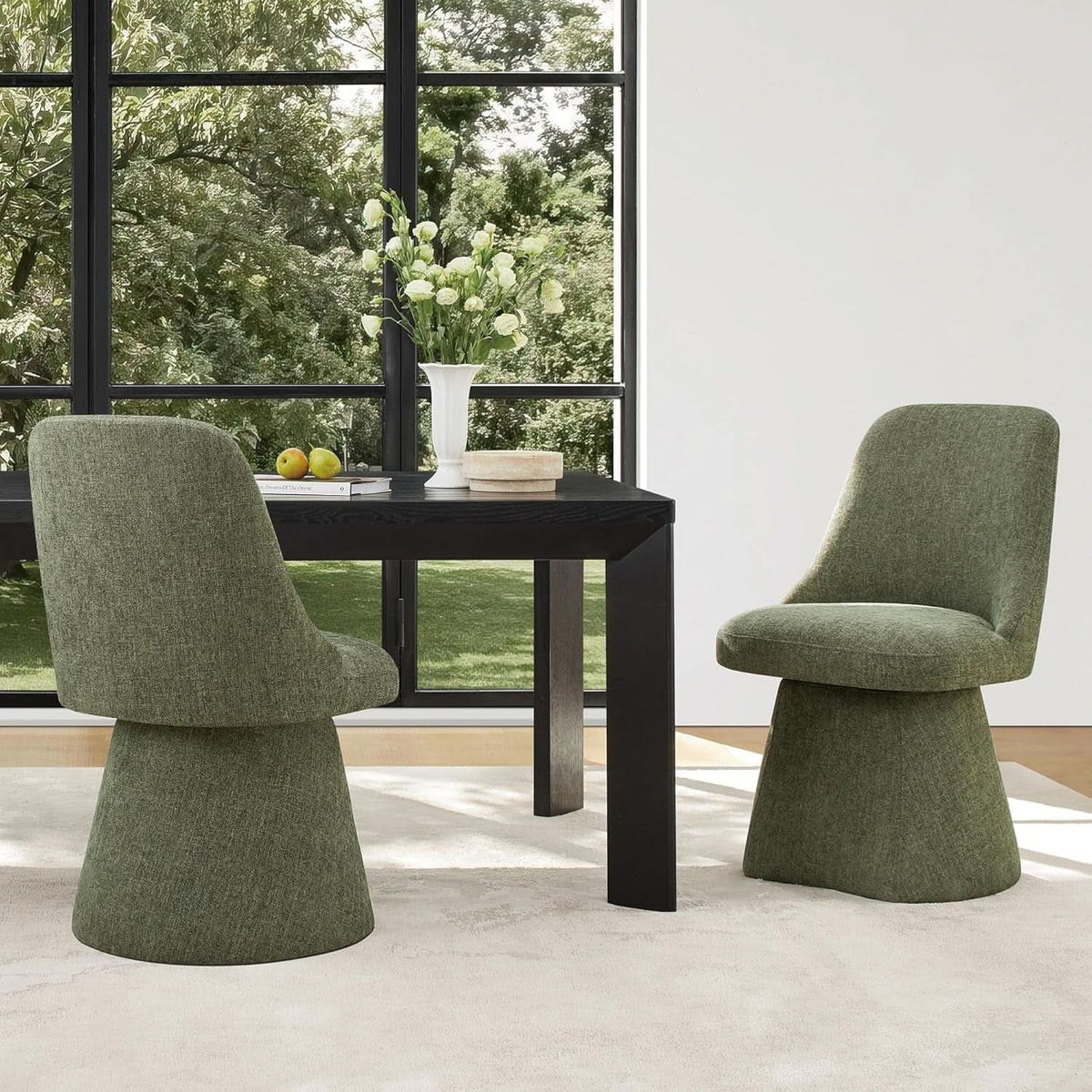 Swivel Dining Chairs Set 2 Upholstered Emerald Green