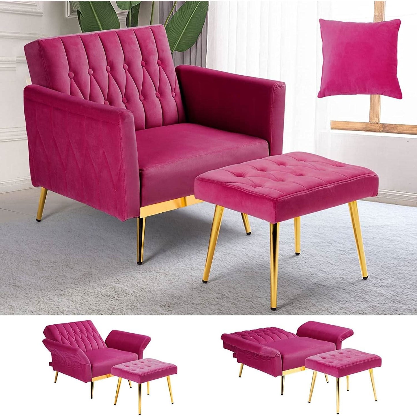 Accent Chair Recliner With Adjustable Armrests Fuchsia