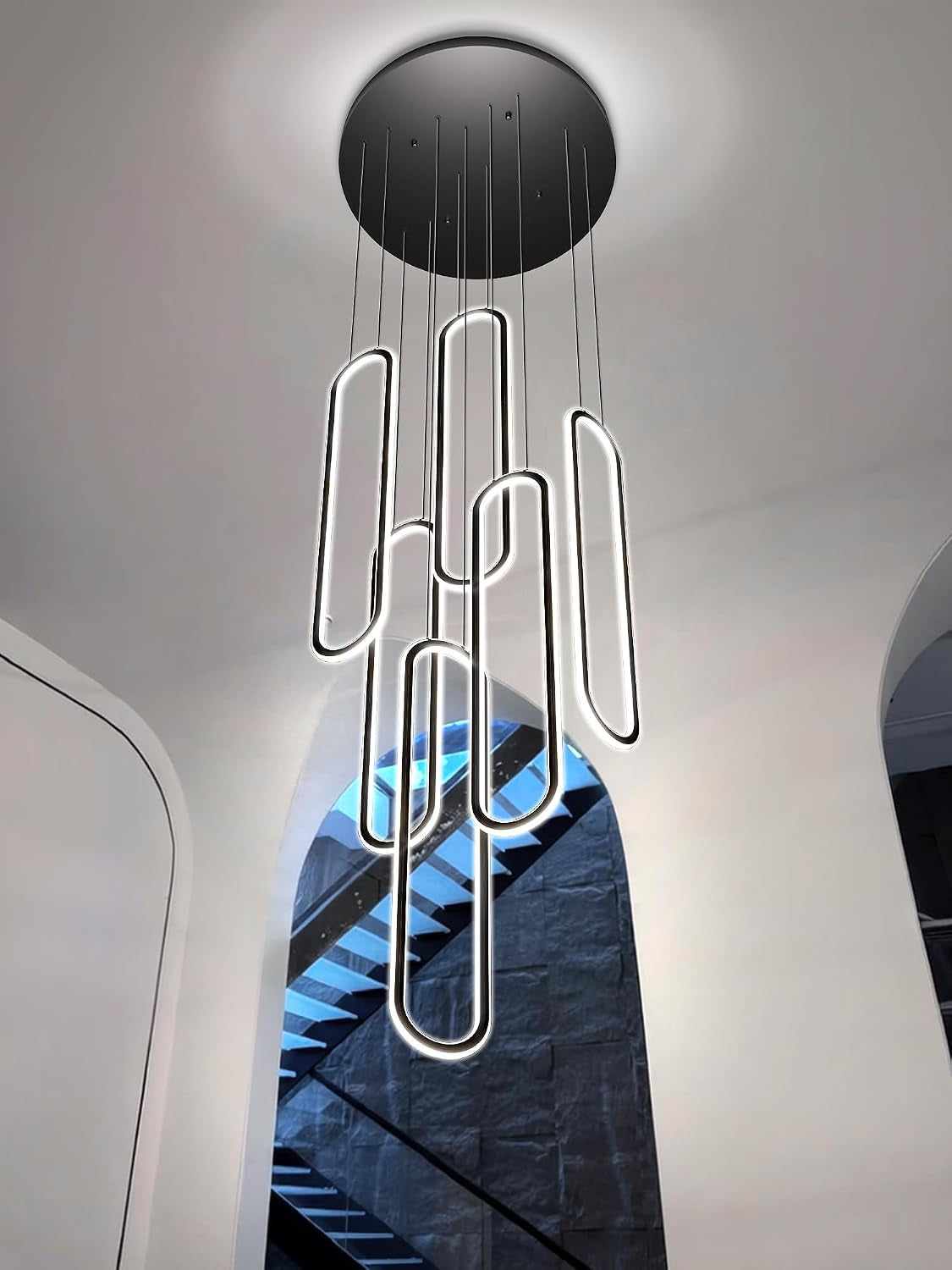 Six Ring LED Dimmable Black Chandelier Ceiling Light