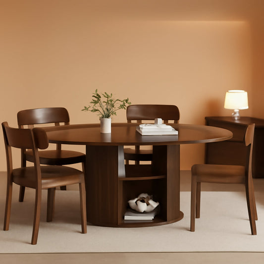 Walnut Extendable Round Dining Table Hidden Storage