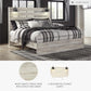 Antiqued Finish Whitewashed King Panel Bed USB Ports