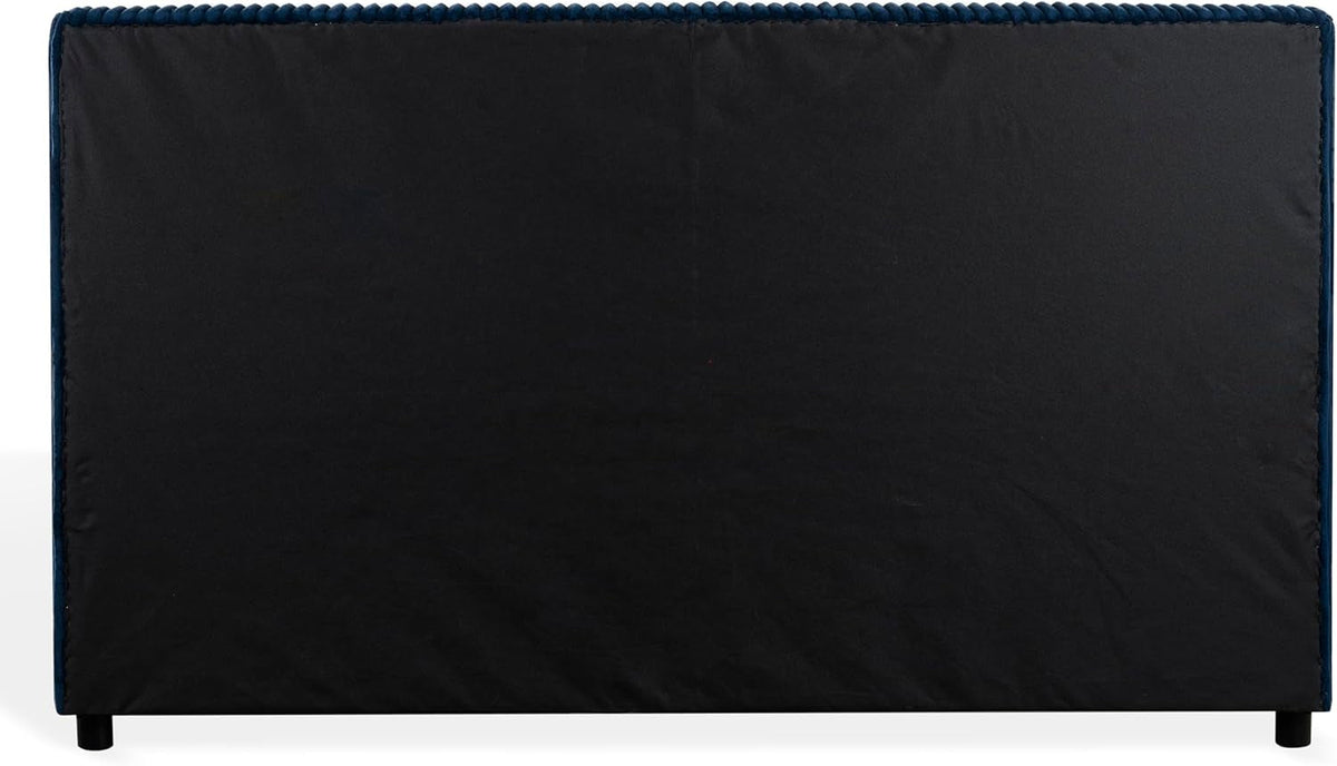 Navy Corduroy Queen Bed With Headboard Tufting Detail-4