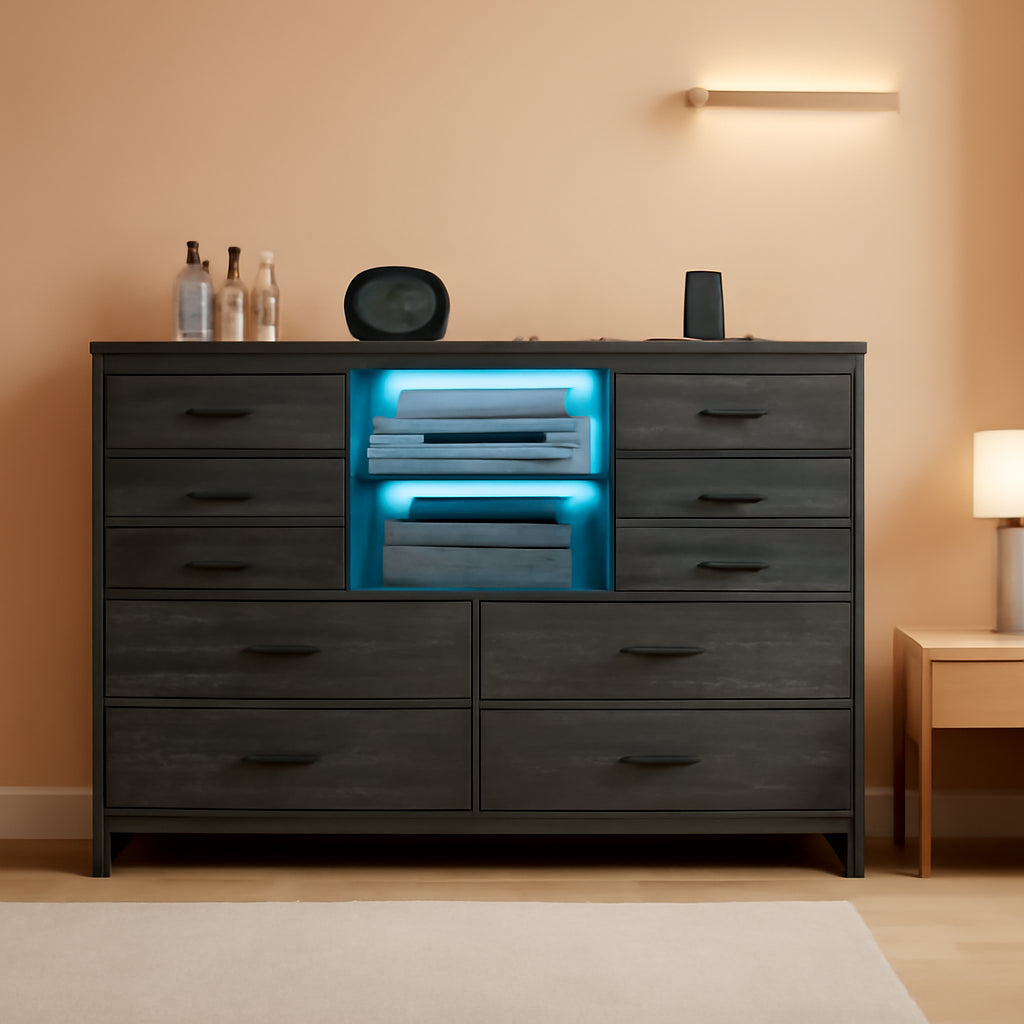 Twelve Drawer Dresser With LED Illumination Systems