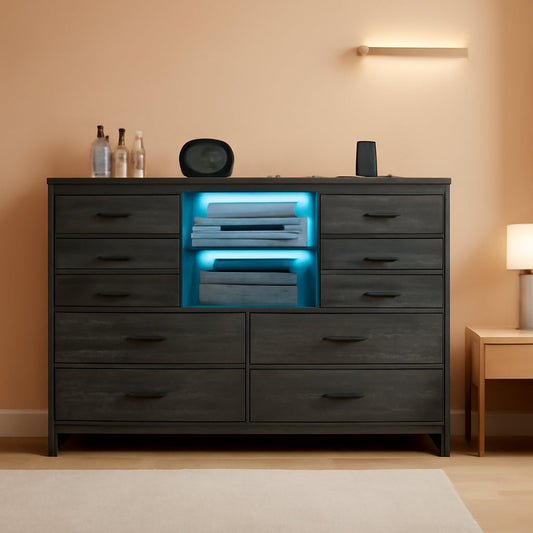 Twelve Drawer Dresser With LED Illumination Systems