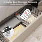 Queen Bed Frame Beige Linen Upholstered Storage Drawers