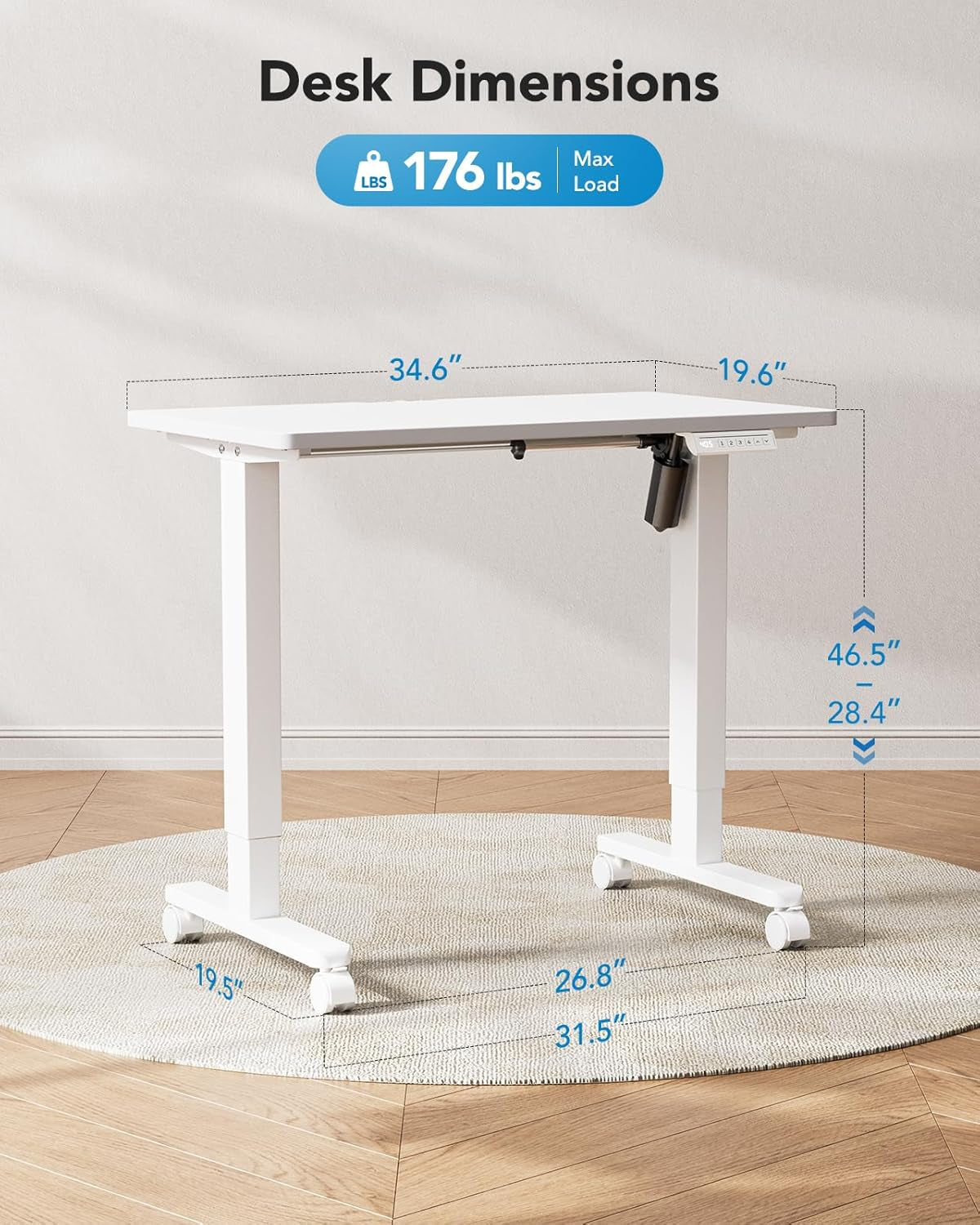 Electric Standing Desk 35x20 White Height Adjustable
