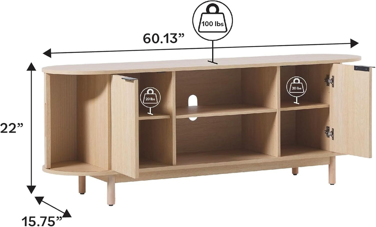 Sixty FiveInch Curved Premium Coastal Oak Finish TV Stand