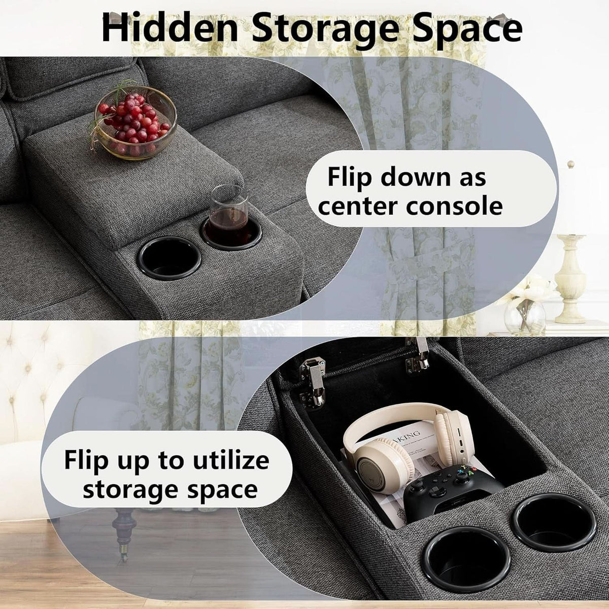 67.9 Inch RV Dark Leatherette Living Room Sofa Recliner