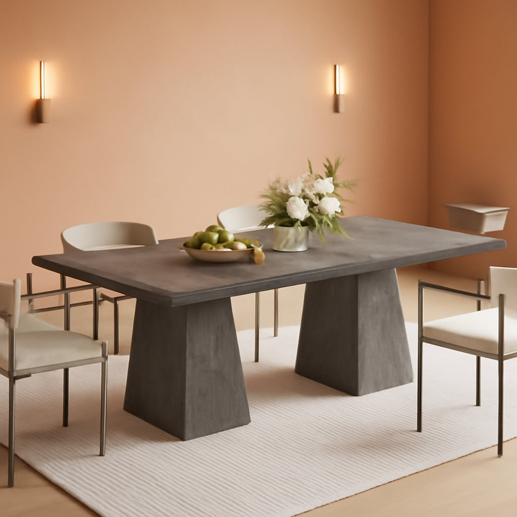 Grey Double Pedestal Rectangular Dining Table Wooden