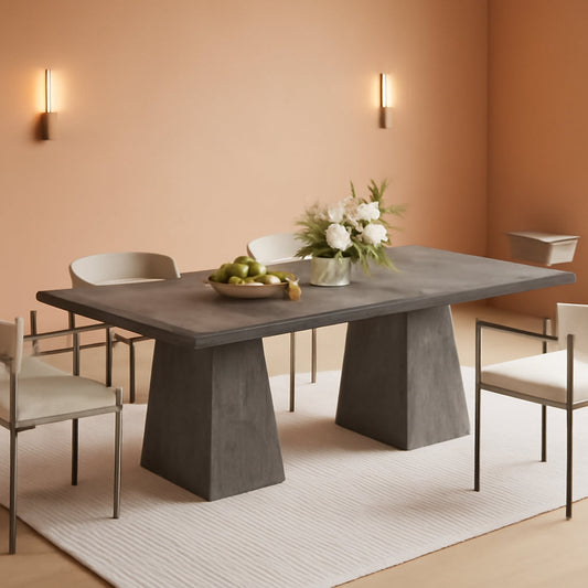 Grey Double Pedestal Rectangular Dining Table Wooden