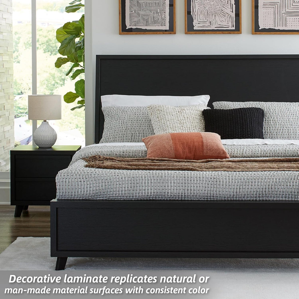 King Platform Bed Black Matte Finish Engineered Wood