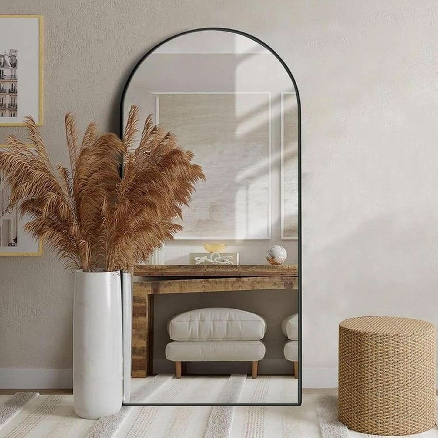 Oversize Black Arched Total Length Aluminum Mirror