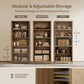 Tall Rattan Bookcase Featuring Doors Adjustable Shelves