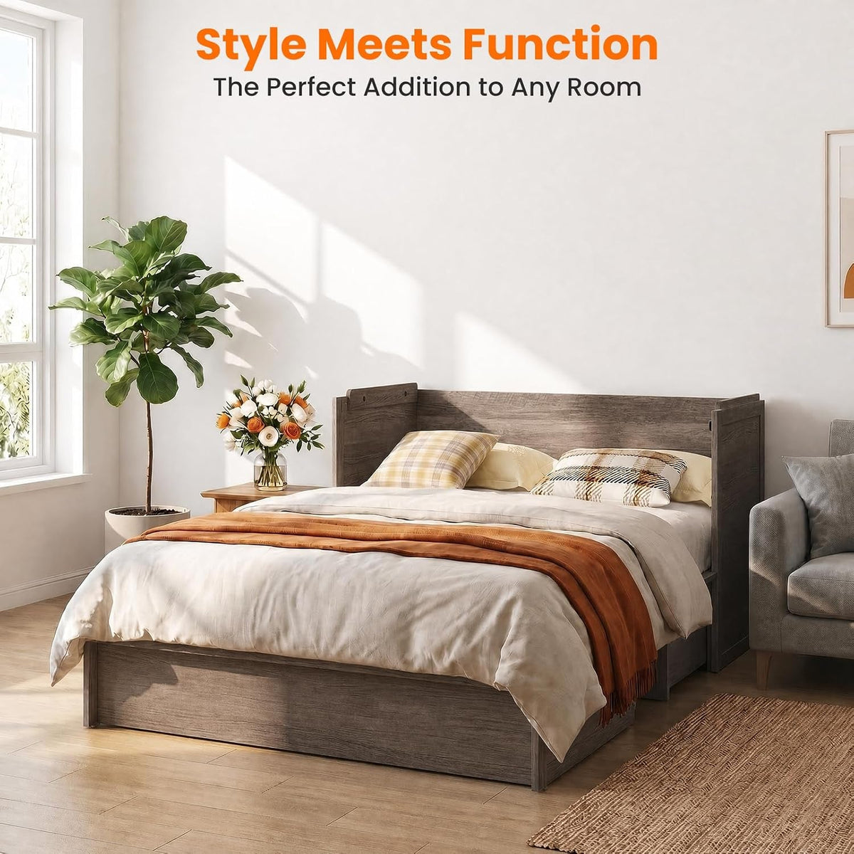 Murphy Bed Queen Mattress Included Grey Finish Drawer