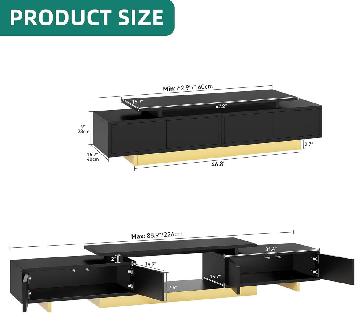 Extendable Entertainment Center 63 To 89 Inches Black Edition