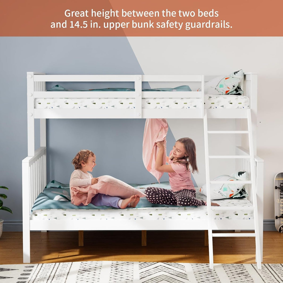 Premium Convertible Twin Over Full Bunk Bed With Rails