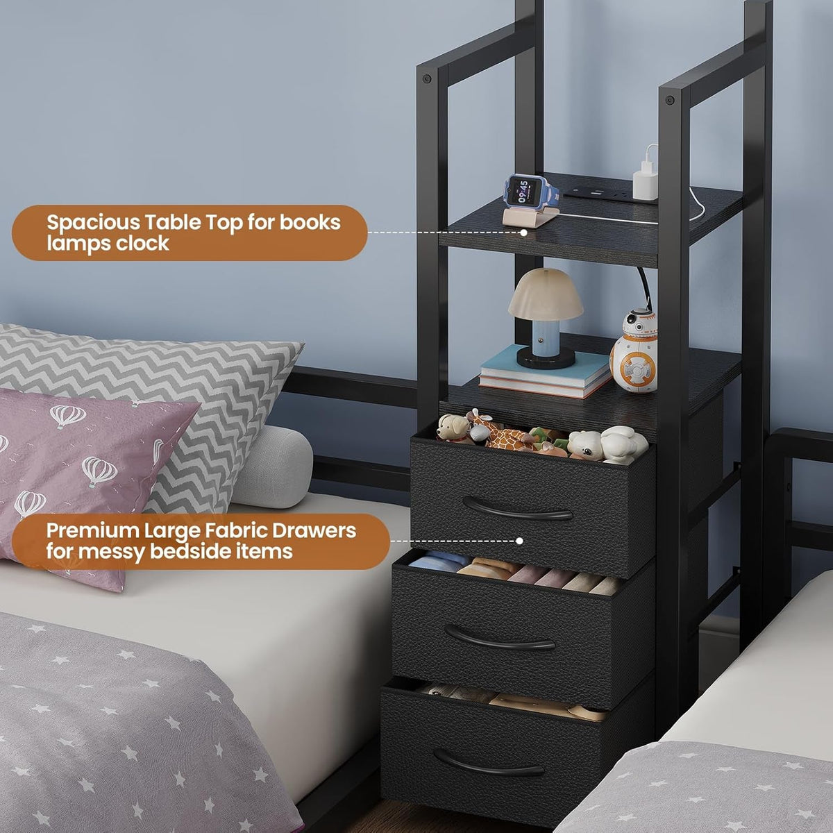 Black Commercia lGrade Triple Bunk Bed House Shaped LED