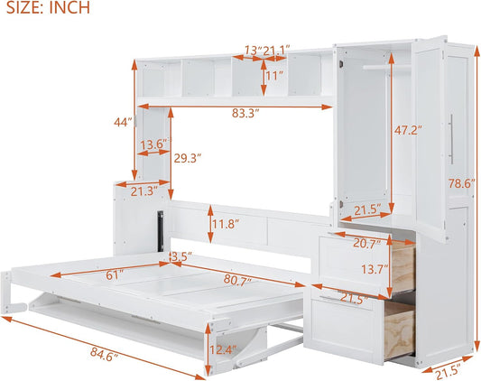 Queen Murphy Wall Bed With Integrated Closet Drawers