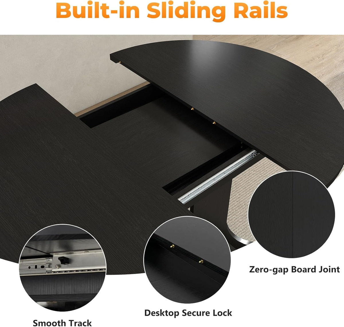 Expandable Charcoal Circular Dining Table 43in 59in