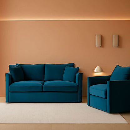 Blue Chenille Upholstered 2 Piece Loveseat And Armchair Set