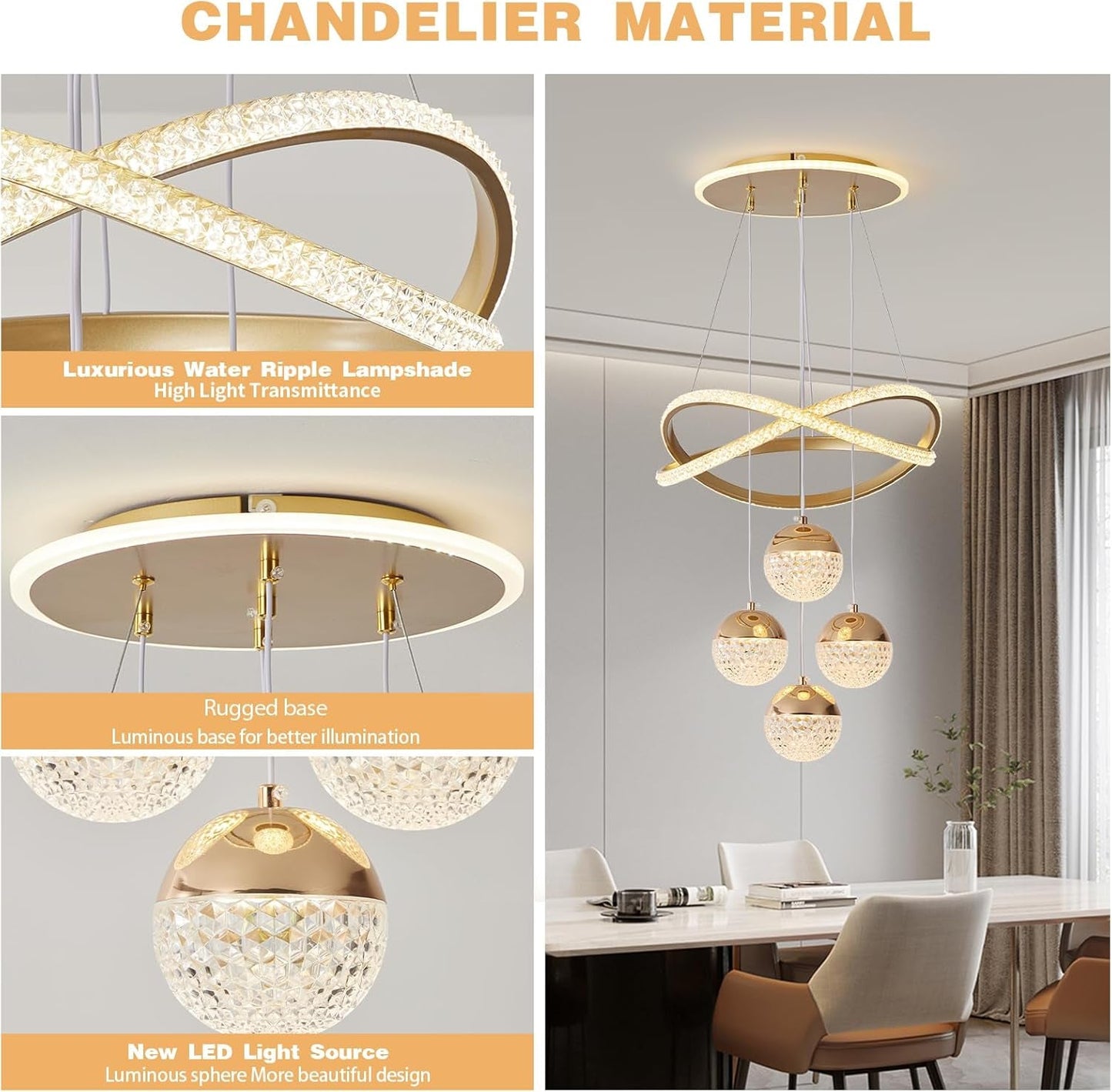 Gold Chandeliers Pendant Light Dimmable Three Color-1
