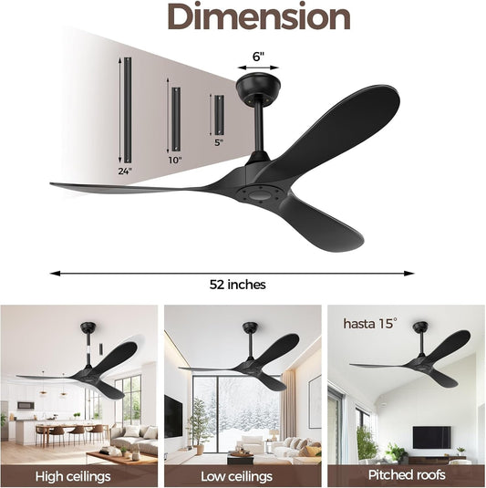 Black Outdoor Ceiling Fan Featuring Remote Control