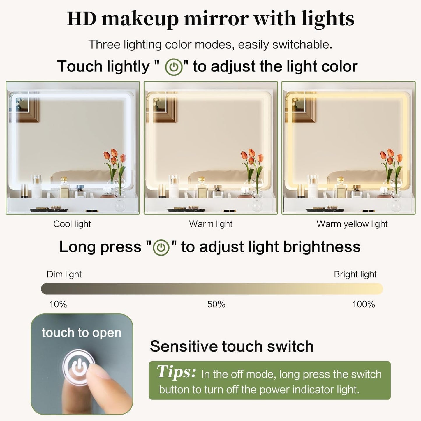 Premium White Vanity Desk With Illuminating Mirror