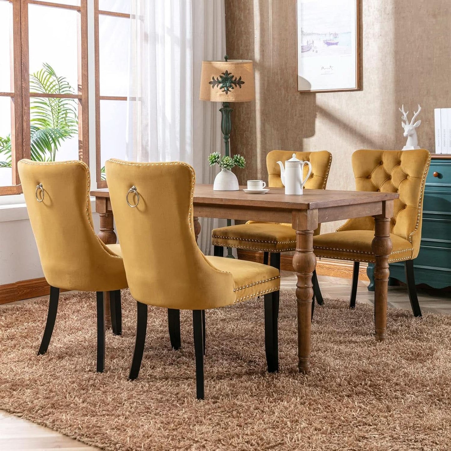 Velvet Dining Chairs Gold Finishing Collection Set