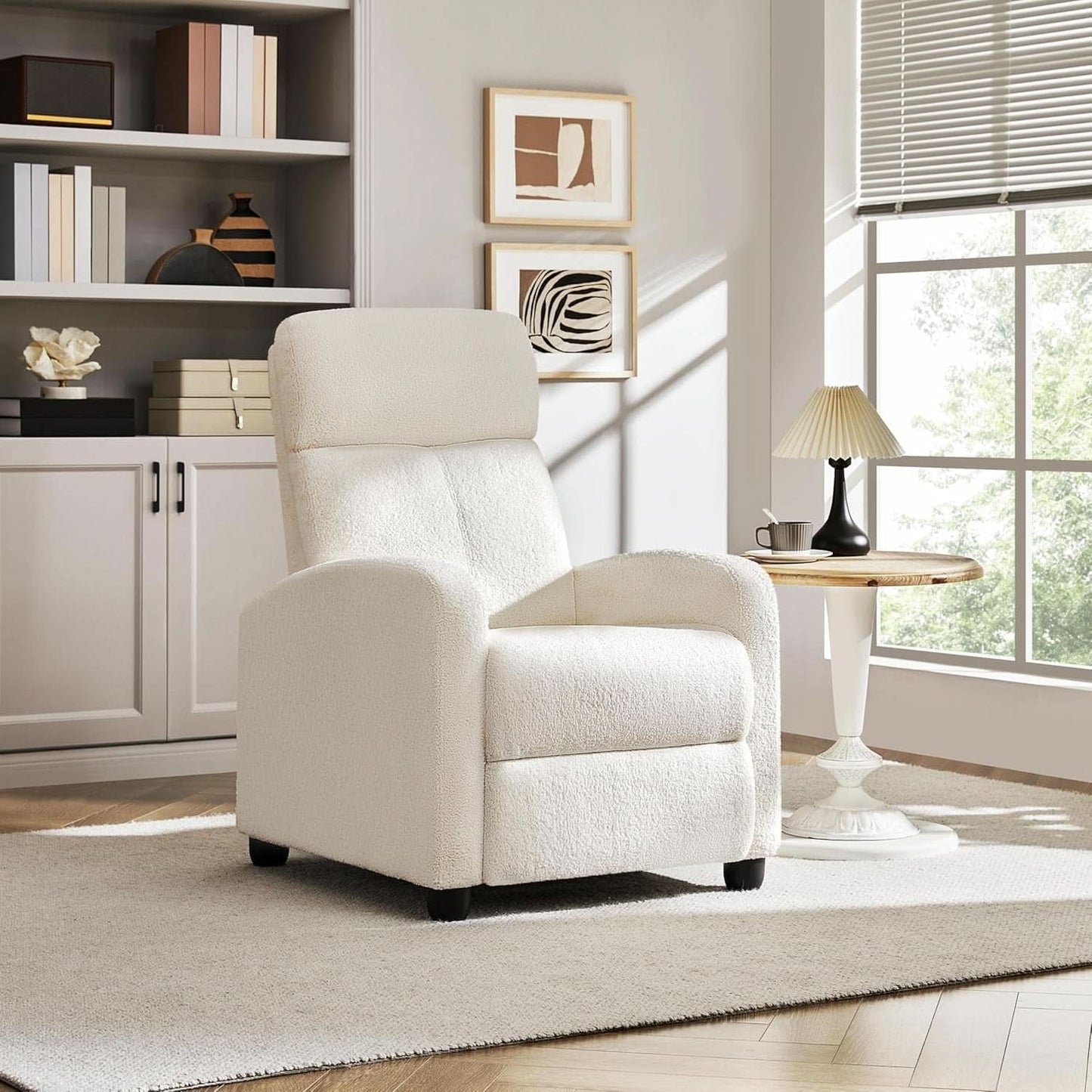 Ivory Fabric Recliner Chair With Adjustable Recline