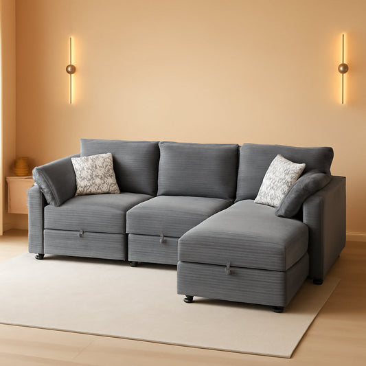 Gray Modular Sectional Sofa With Hidden Compartment