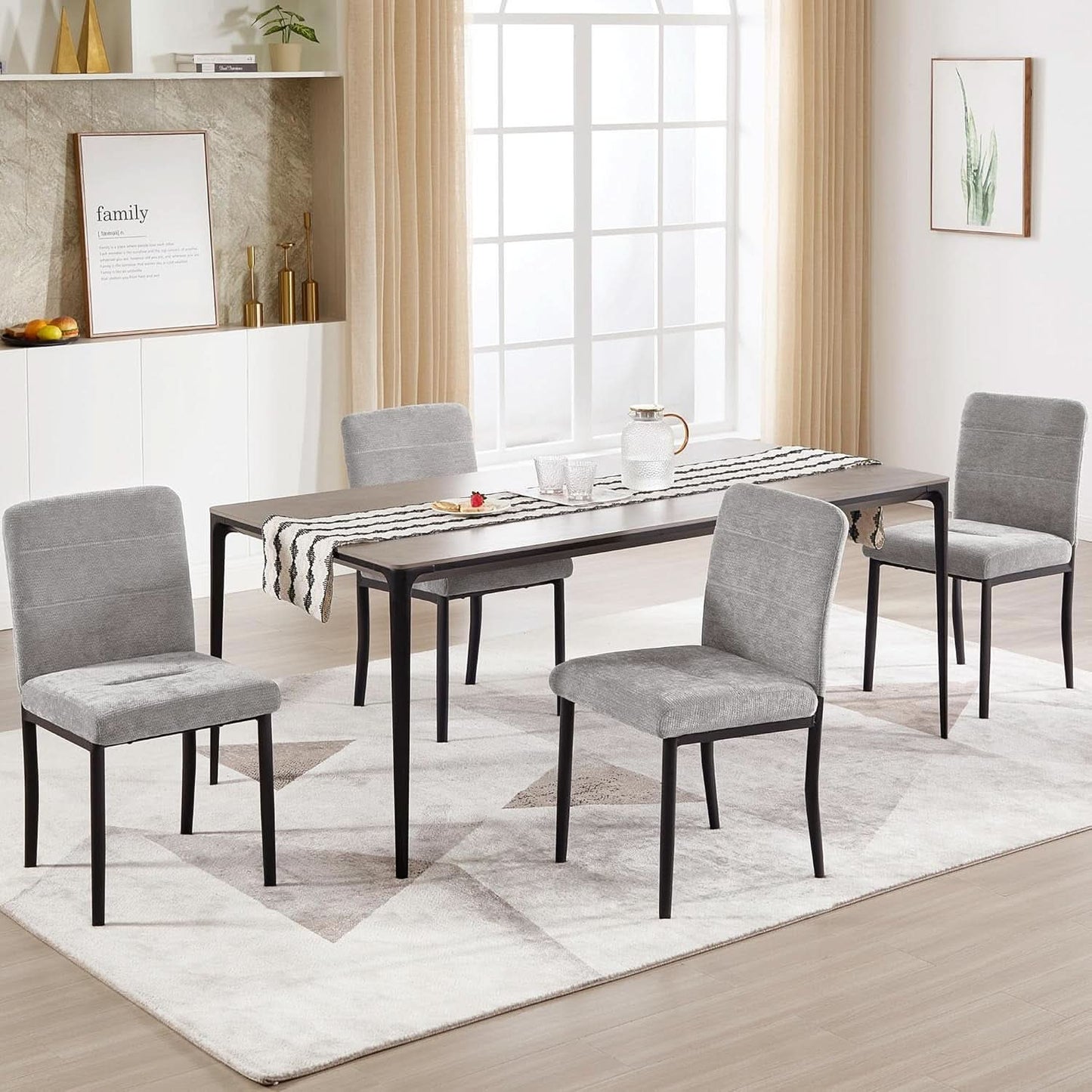 Fabric Upholstered Parsons Dining Chairs Metal Legs