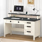 Black White Farmhouse Computer Desk Electrical Outlets
