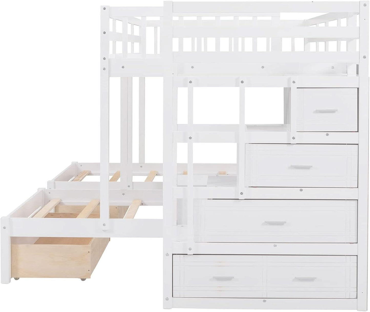White Triple Bunk Bed With Storage Staircase Full Over Twin And Twin Bunk Bed