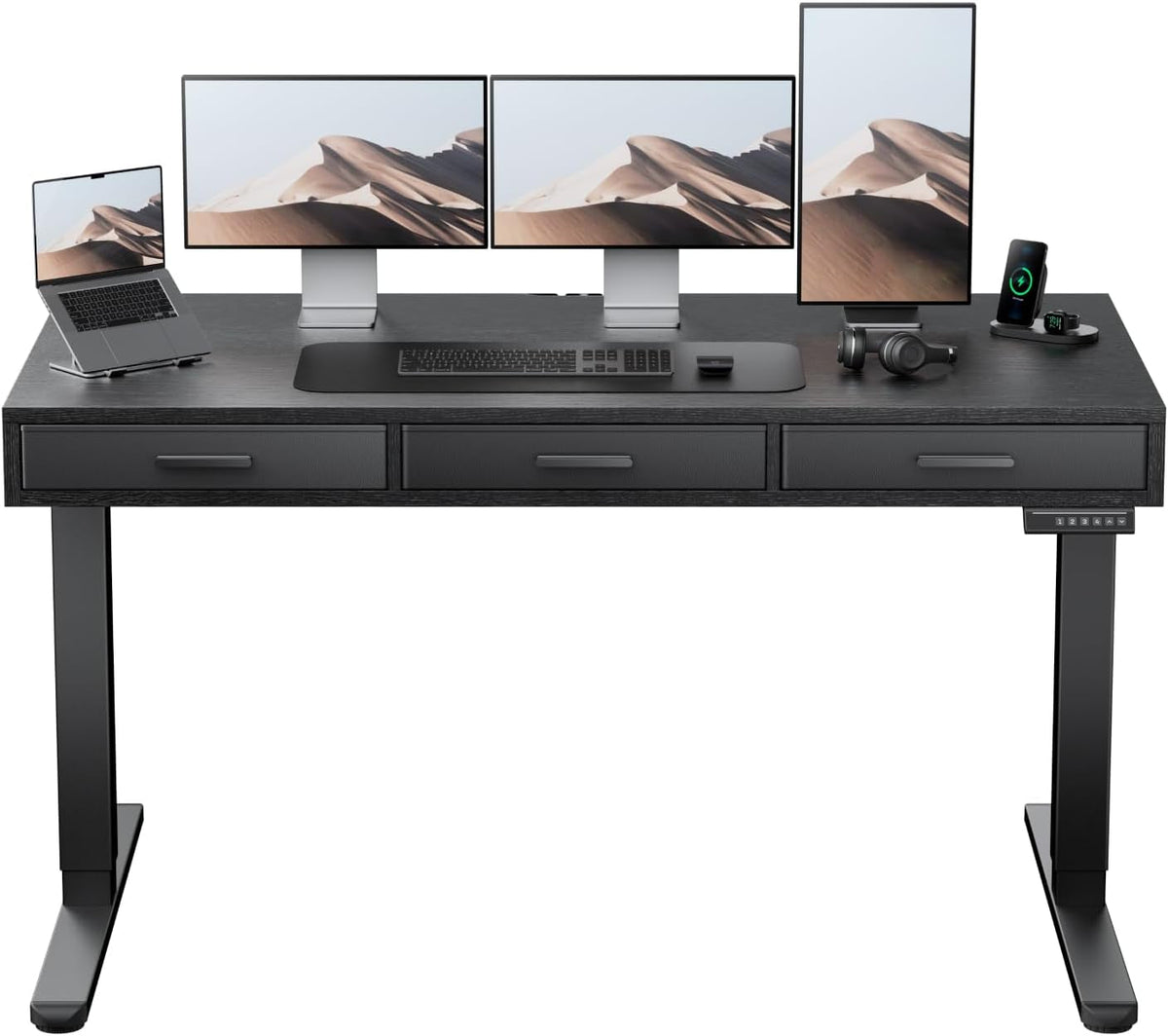 Electric Height Adjustable Desk Black 55x28 Inches