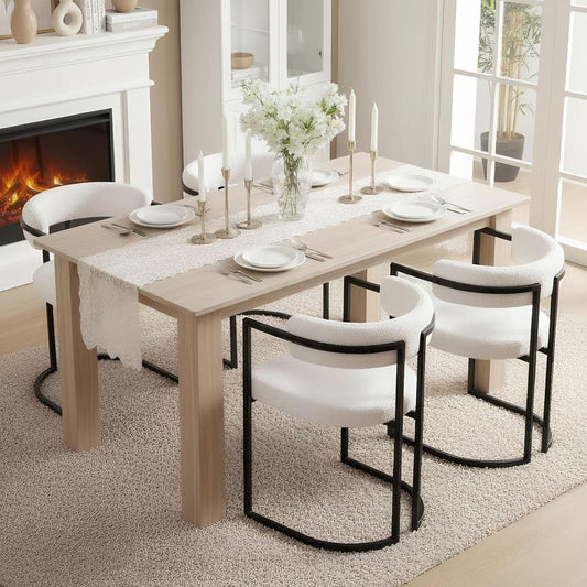 White Sherpa Upholstered Barrel Dining Chairs Pair