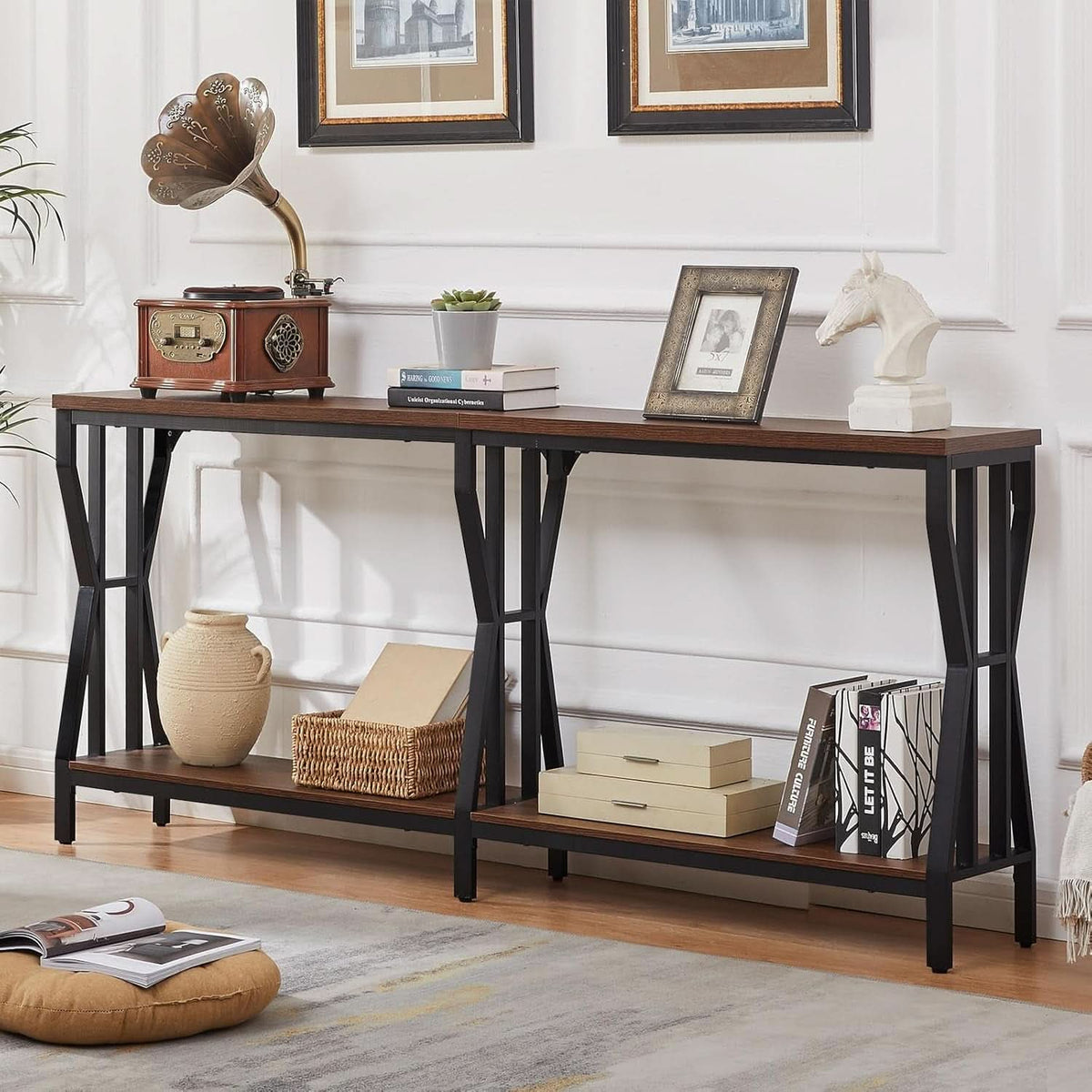 Sofa Console Table 70.9 Inch Industrial Grade Brown
