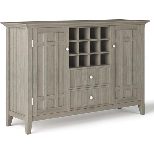 Rustic Gray Pine Wood Sideboard Buffet With Wine Storage