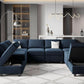 Modular Velvet Sectional Sofa Blue With Storage Ottoman