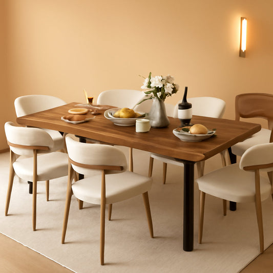 Retro Brown Rectangular Dining Table Sturdy Construction