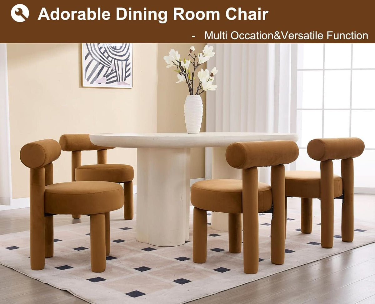 Velvet Upholstered Armless Dining Chairs Yellowish Brown