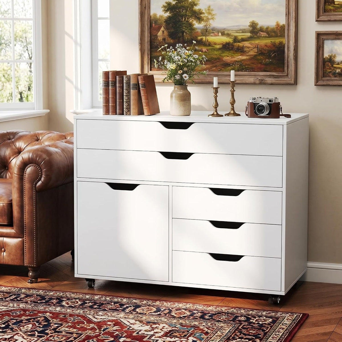 Rolling File Cabinet Five Drawers White Organizer Pro